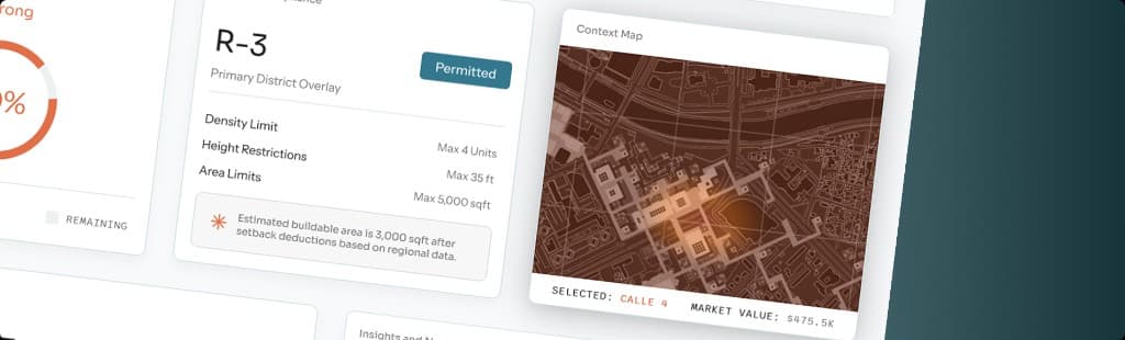 Zoning context map with parcel highlights and market value